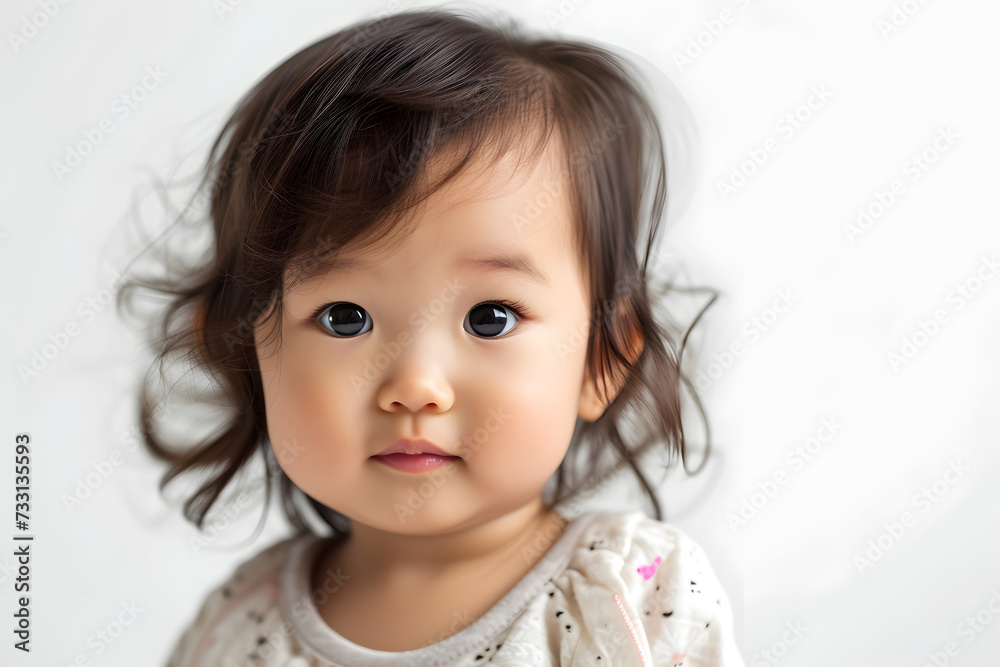 Closeup portrait of asian kid toddler girl isolated on white background Closeup portrait of asian kid toddler girl isolated on white background