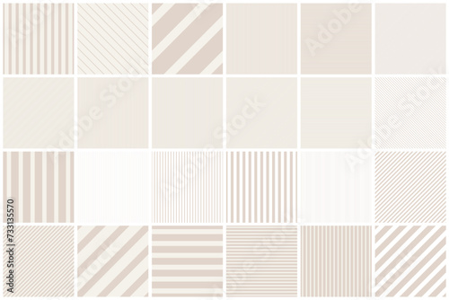 Collection of striped seamless geometric patterns. Beige simple textures. Repeatable unusual backgrounds with lines