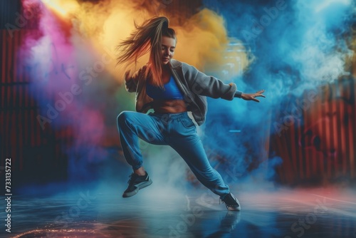 Woman Dancing on Stage With Colored Smoke
