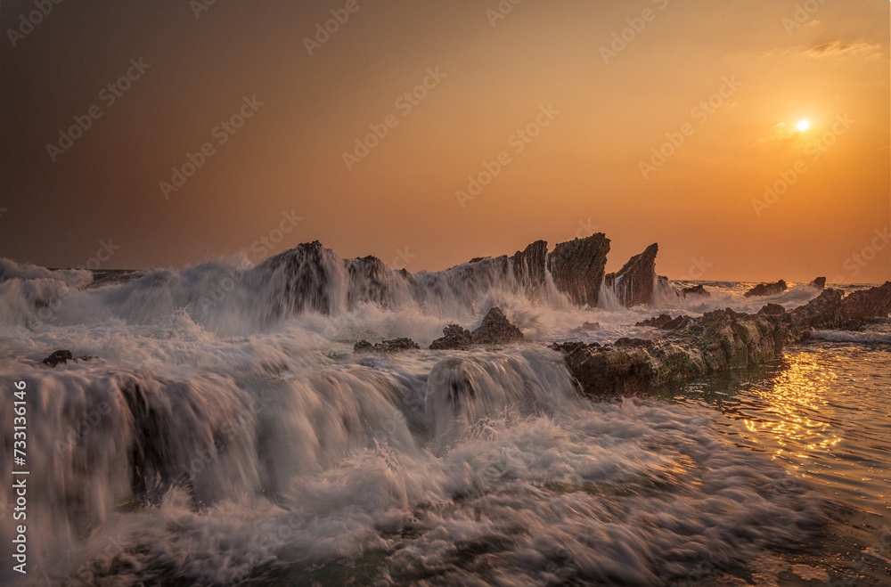 Fototapeta premium Sunset view at Sawarna Beach Bayah Banten Indonesia