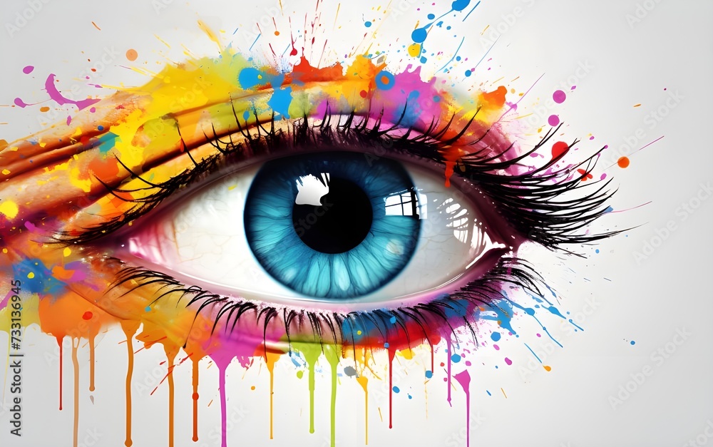 a multicolored macro of a human eyeball demonstrates originality and artistic fashion expression through a visionary design approach
