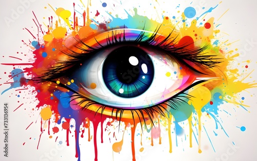 a multicolored macro of a human eyeball demonstrates originality and artistic fashion expression through a visionary design approach