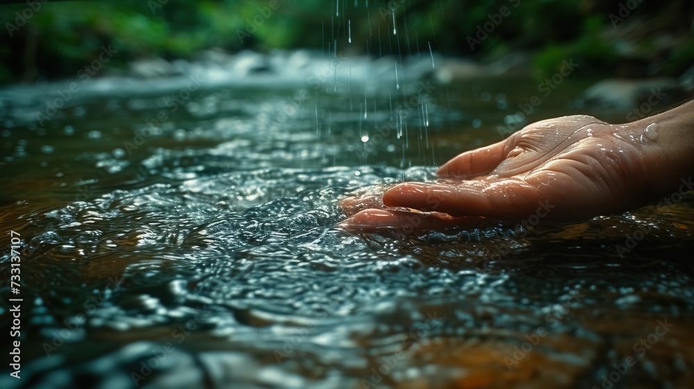 hand gently touching water in river flow
 - obrazy, fototapety, plakaty 