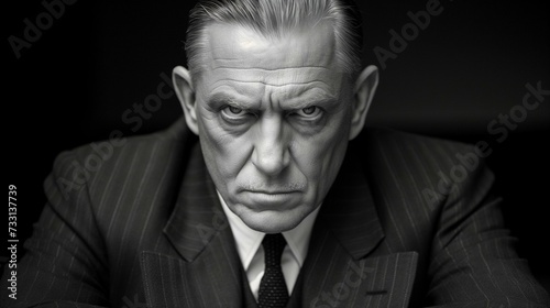 Intense Black and White Portrait of a Stern Man in Suit