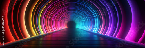 Rainbow Neon Light Tunnel Perspective