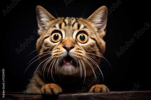 Close-up shot of a startled cat with wide eyes in professional studio photoshoot