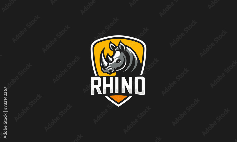 logo design of rhino on shield yellow vector flat design