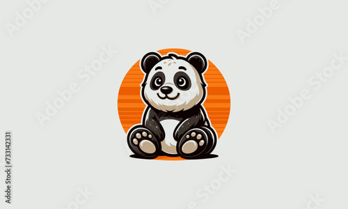 cute panda is sitting behind him there is a big moon vector mascot design