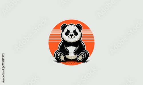 cute panda is sitting behind him there is a big moon vector mascot design