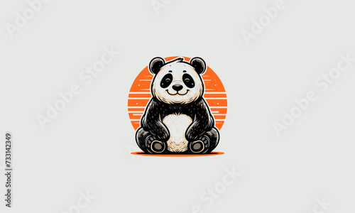 cute panda is sitting behind him there is a big moon vector mascot design