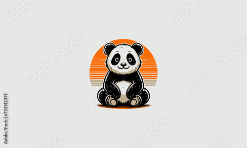 cute panda is sitting behind him there is a big moon vector mascot design