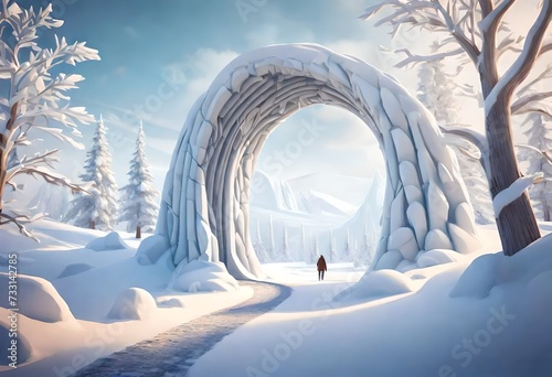 An arch made with snow in winter 