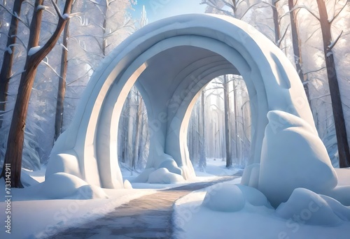 a path through a winter forest that has been arched over by snow
