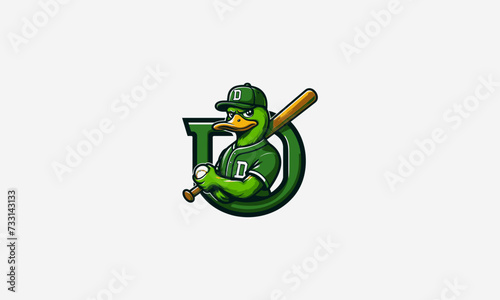 duck wearing cap and hold base ball vector mascot design