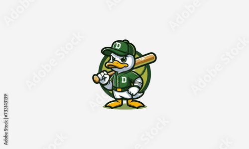 duck wearing cap and hold base ball vector mascot design