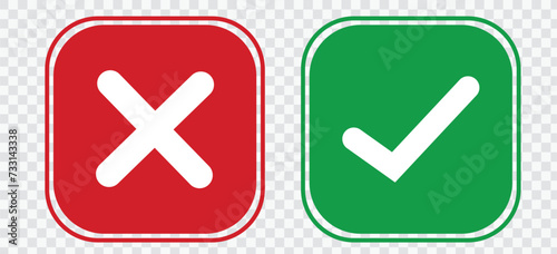 Set of red X and green check mark icons. Cross and tick symbols isolated on Transparent  background. photo