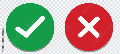 Set of red X and green check mark icons. Cross and tick symbols isolated on Transparent  background. photo