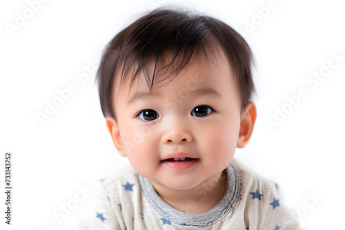 Closeup portrait of asian kid toddler boy isolated on white background