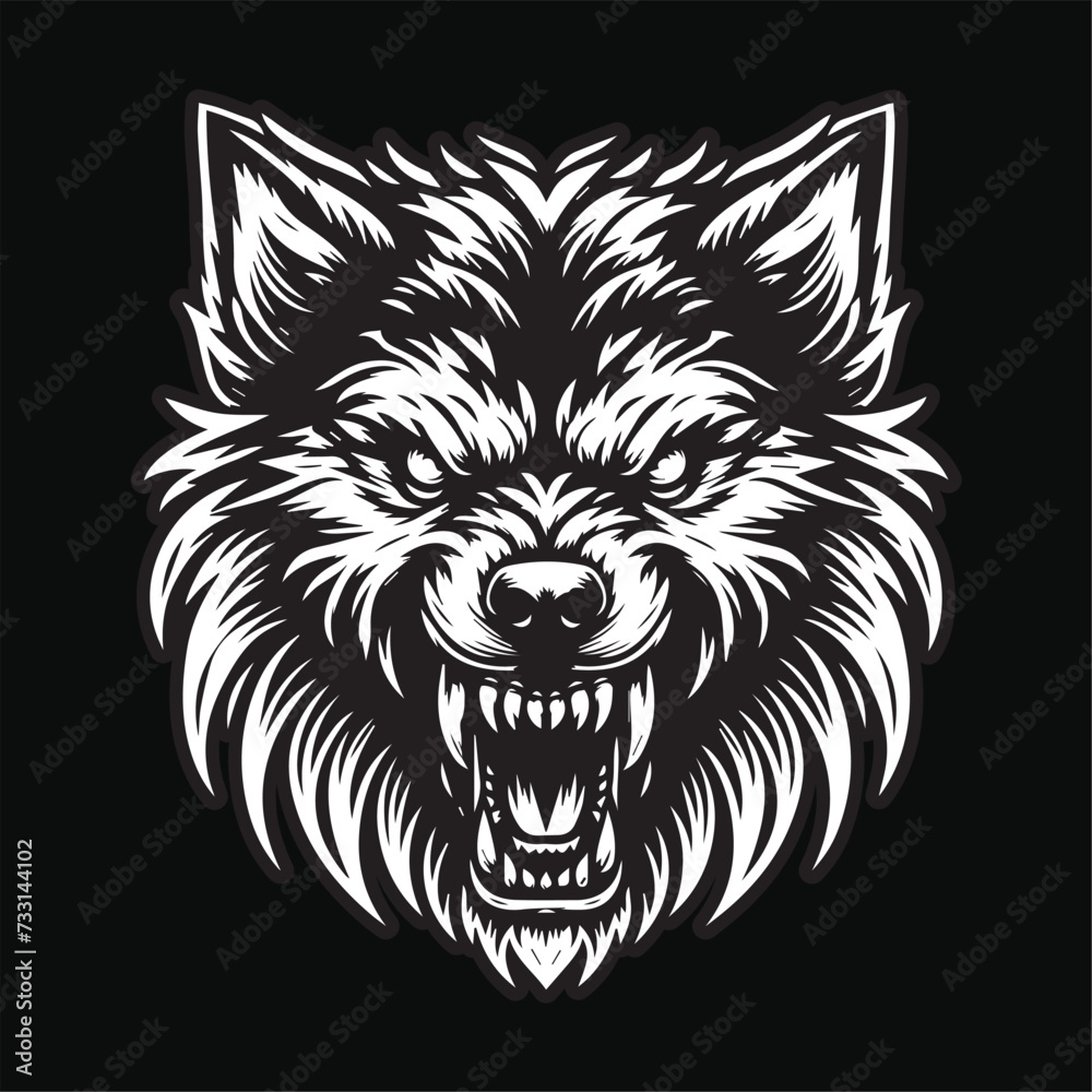 Fototapeta premium Dark Art Wolf Angry Scary Head Black and White Illustration
