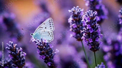 A butterfly perched on a bed of lavender