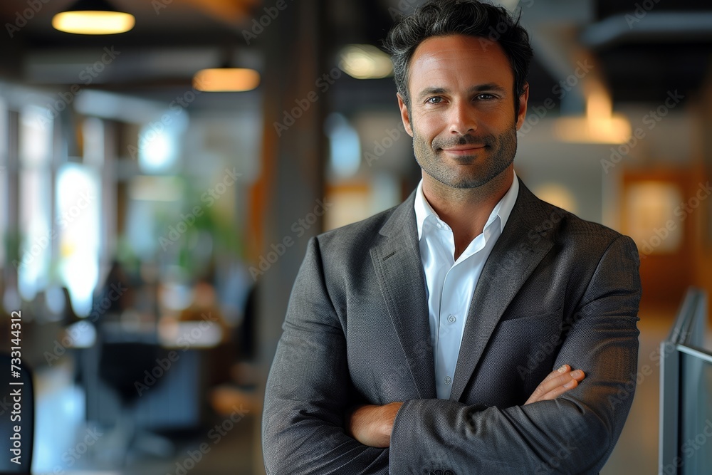 Smiling Business Executive in Corporate Setting.
Mature businessman with a smile in an office landscape. Smiling Business Executive in Corporate Setting.
Mature businessman with a smile in an office landscape.
