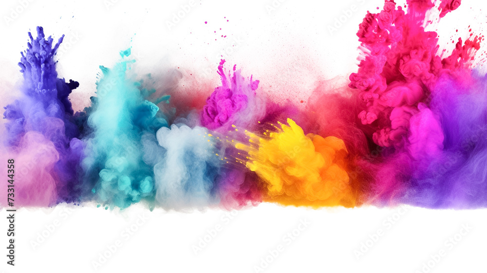 Colorful rainbow paint color powder explosion isolated on white background.

