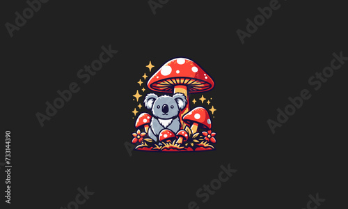 koala with mushroom vector flat design