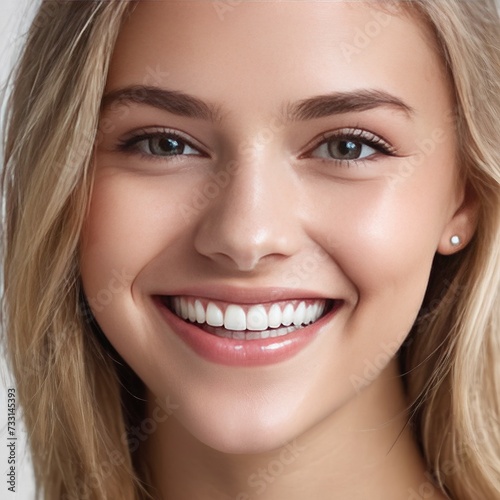 Close-up of a portrait smiling Asian woman see beautiful teeth, Young woman smiling, portrait, close-up