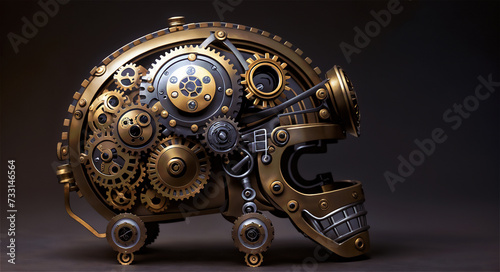mechanical helmet gold-colored skull in steam punk style