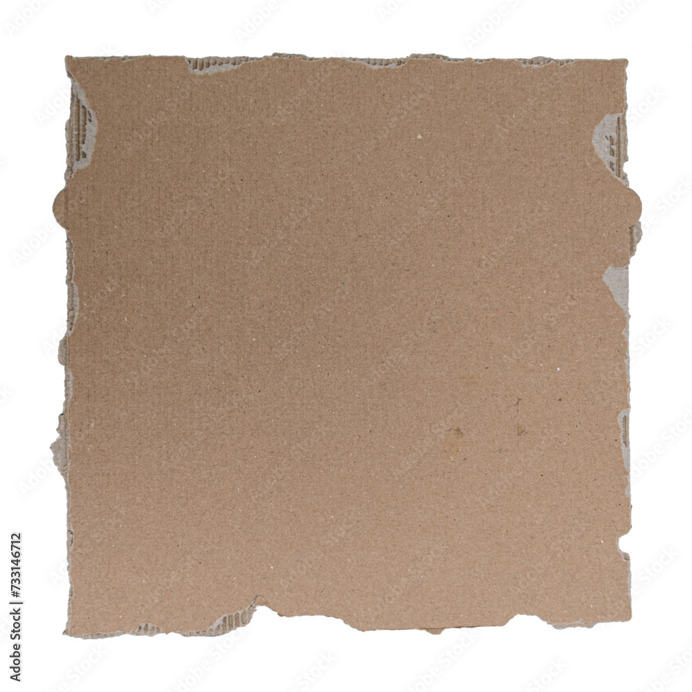 Square brown cardboard piece, paper texture with copy space isolated on white