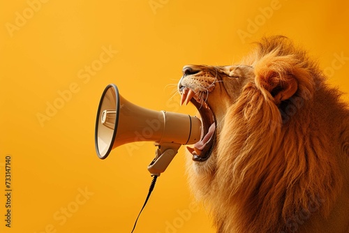 Lion roaring on a megaphone Advertisement