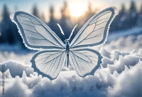 White butterfly on snow 