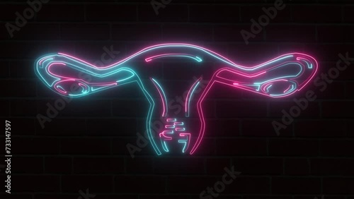 Neon bright IUI reproductive technology symbol. Female reproductive system. Healthy intercourse method idea. photo