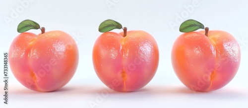 Rendering 3d of ripe peach fruit with leaf isolated on white background. Generated AI image