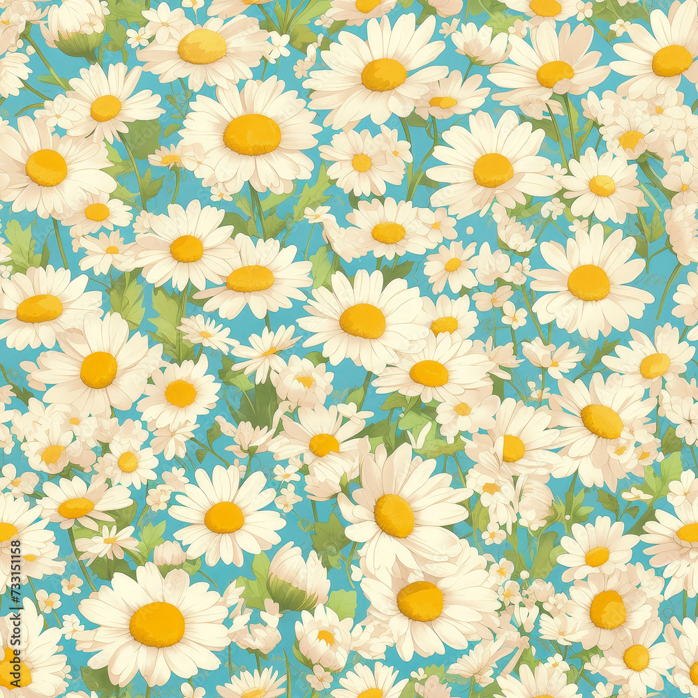 Obraz premium Flowers, daisies pattern as background on a seamless tile, ai generated