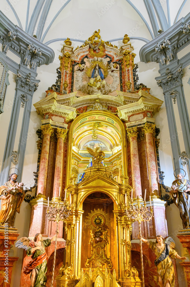 Medieval religious saints on an altar inside the Saint John of God Church (Century XVIII) in Murcia, Spain	