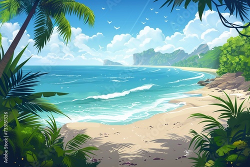 Cartoon Tropical Beach  Seaside Vacation Illustration  