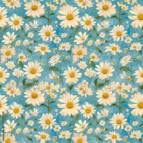Flowers, daisies pattern as background on a seamless tile, ai generated