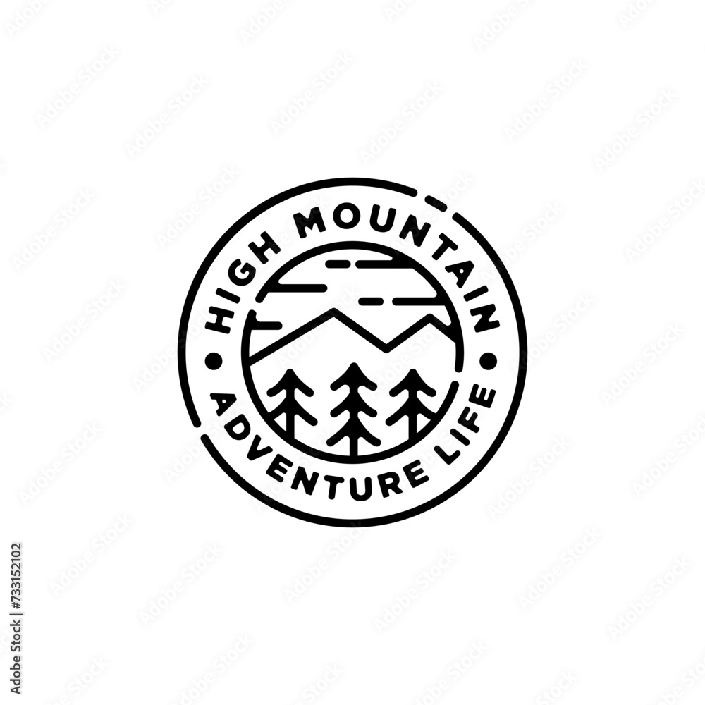 Mountain tree forest nature landscape for Vintage Adventure Outdoor Traveling Label Stamp logo design