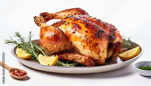 whole roasted chicken on a white background grilled chicken ai generative