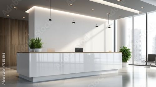 An office reception area with a sleek, contemporary design