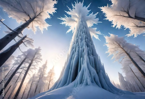Tall treesn in winter forest  photo