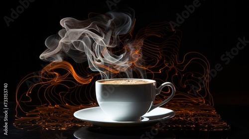 Coffee cup with steam forming delicate swirls, a visual dance