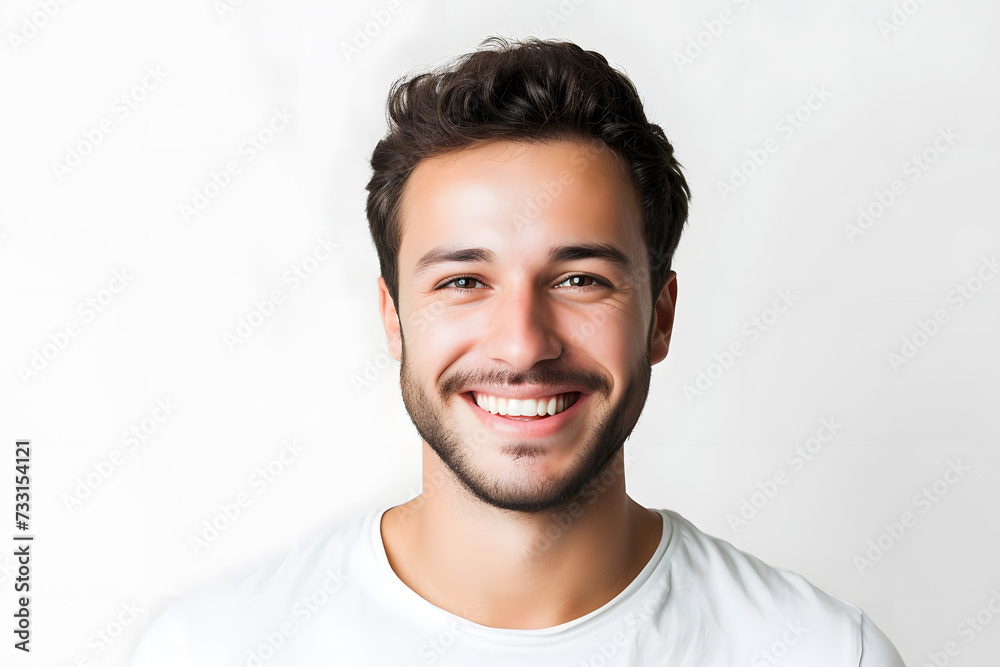 Fototapeta premium Handsome smiling man closeup portrait isolated on white background