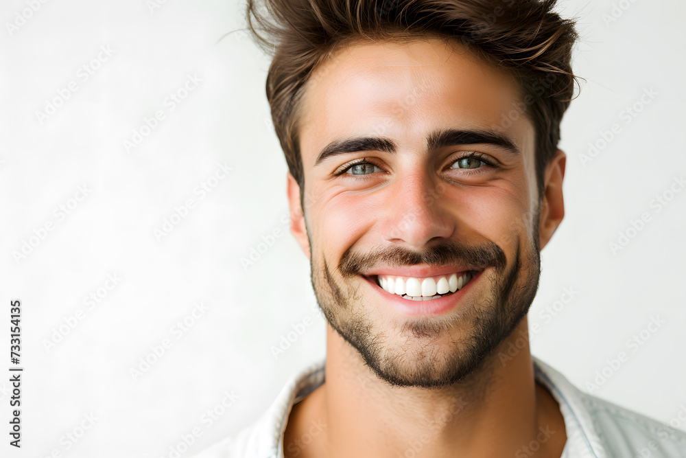 Handsome smiling man closeup portrait isolated on white background Handsome smiling man closeup portrait isolated on white background