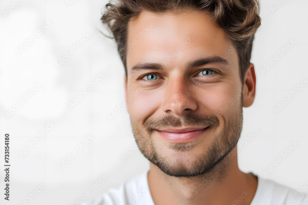 Fototapeta premium Handsome smiling man closeup portrait isolated on white background