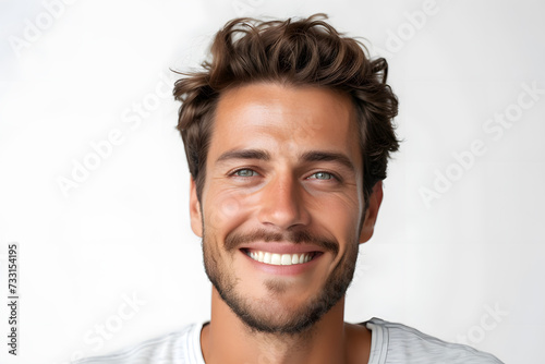 Handsome smiling man closeup portrait isolated on white background