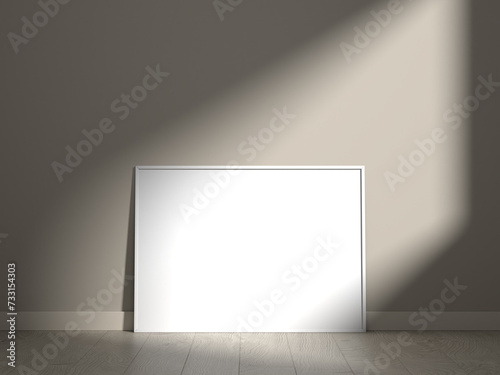 Wallpaper Mural Empty framed canvas on the wooden floor for mockups and art illustrations Torontodigital.ca