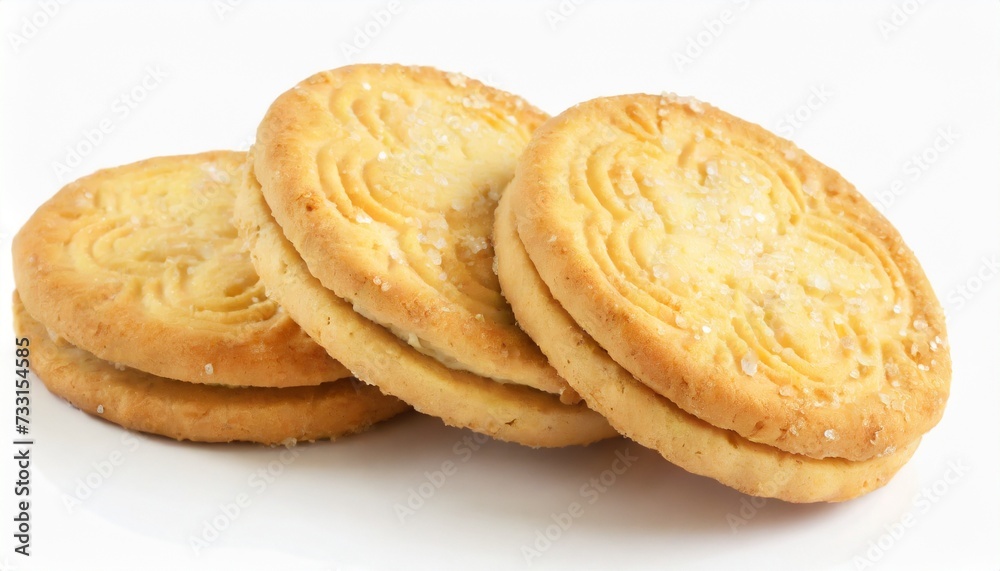 three round shortbread biscuits on white