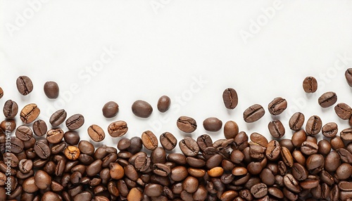 panoramic coffee beans border on white background with copy space